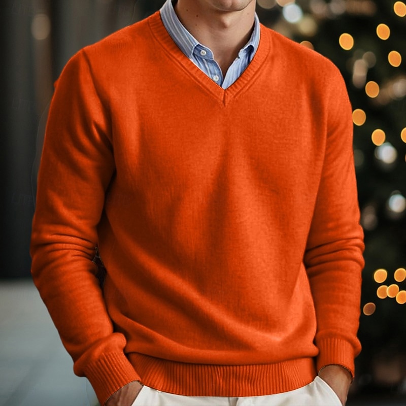 Men's Dress Sweater Pullover Sweater Jumper Ribbed Knit Regular Tops Classic Style Knitted Plain V Neck Chic & Modern Modern Contemporary Xmas Work Clothing Apparel Winter Yellow Blue S M L2