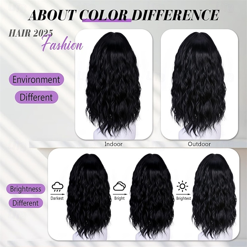 Short Wavy Wigs for Women Black Bob Wave Wig Natural Looking Synthetic Middle Part Lace Front Hair for Everyday Hairstyle 18Inch3