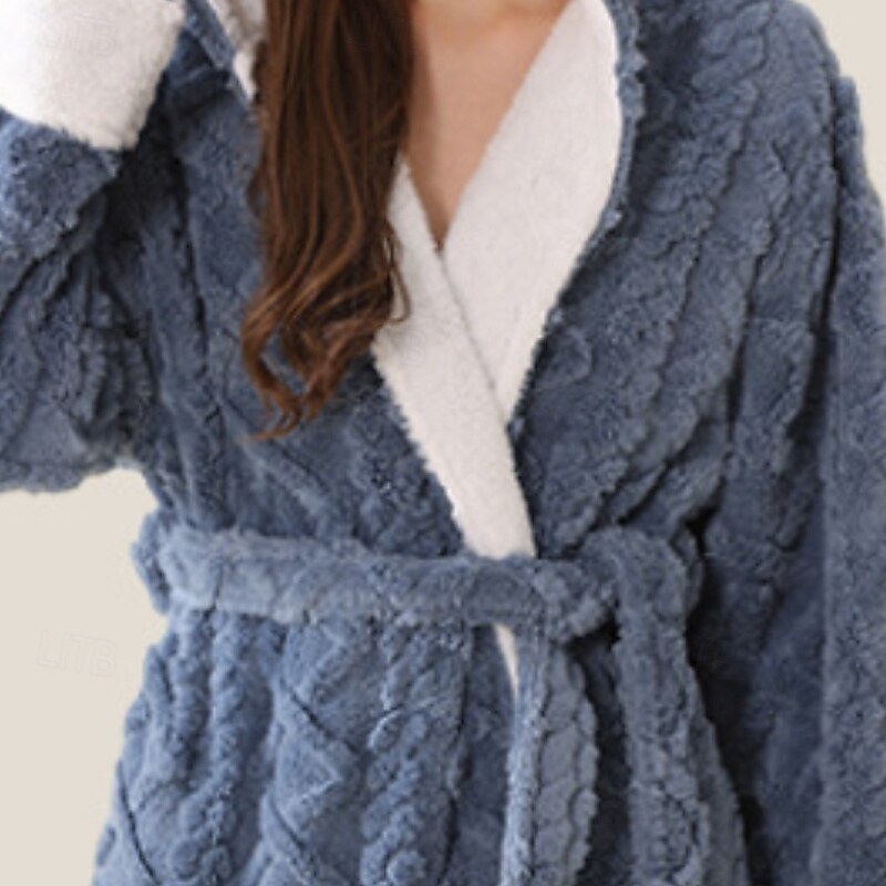 Women's Pajamas Robe Fashion Pure Color Pocket Vacation Home Daily Long Sleeve Hoodie Pink Blue Purple Green Gray Fall Winter Tailored Fit3