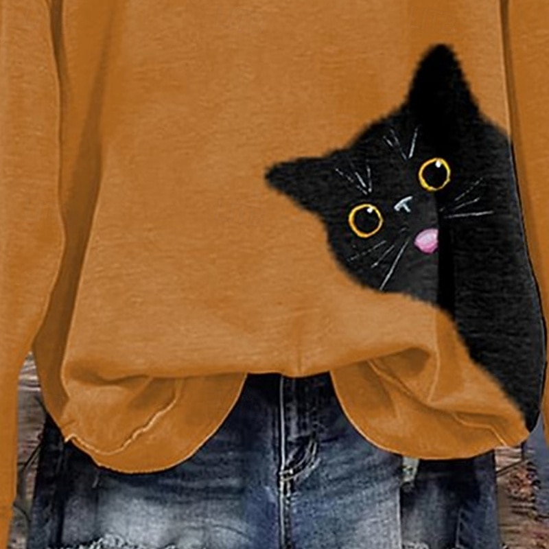 Women's Pullover Sweatshirts Cat Fashion Streetwear Classic Long Sleeve Round Neck Regular Tops Dailywear Casual Print Orange Spring Fall3
