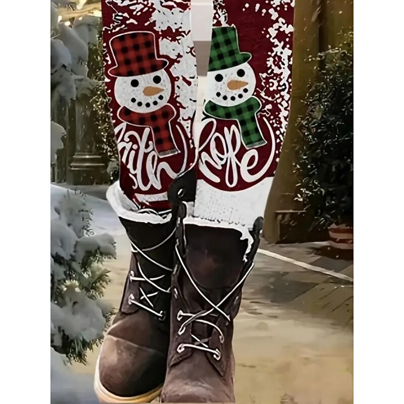 Women's Chinos Leggings Cozy Leggings Vacation Casual Full Length High WaistPantsUgly Christmas Snowman Printing Thermal Warm Comfortable Stretchy Vacation Casual Daily Wine Summer Spring Fall Winter3