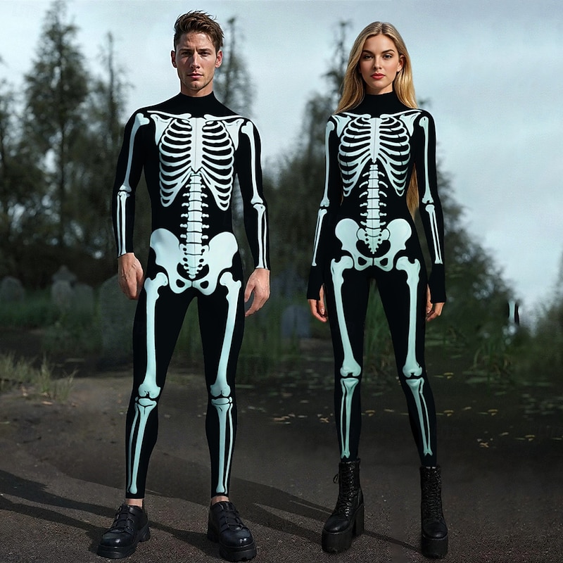Skull Skeleton Halloween Bodysuits Halloween Group Couples Costumes Full Body Catsuit Scary Costume Kid's Adults' Men's Women's Boys' Halloween Carnival Performance Party Easy Halloween Costumes