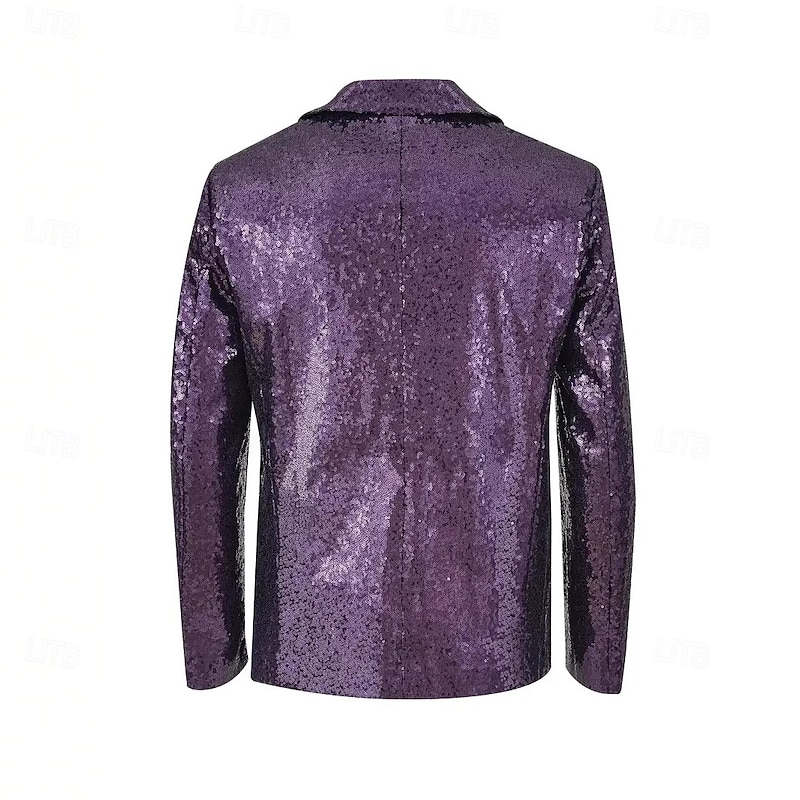 Men's Blazer Jacket Closure collar Fashion Party Sparkly Solid Colored Blazer Purple Green Slim Fit Single Breasted One-button3