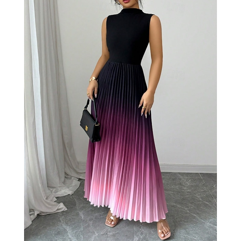 Women's Midi Dress Cocktail Dress Satin Dress Ruched Dress Fashion Modern Outdoor Vacation Going out Regular Fit Ombre Sleeveless Crew Neck Blue Fuchsia Brown Grey Spring Fall
