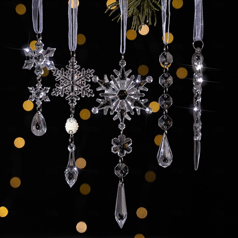 10PCS Christmas Crystal Ornaments, Acrylic Snowflake Baubles and Icicle Decorations, Clear Hanging Pendants for Christmas Tree and Holiday Party Decor2