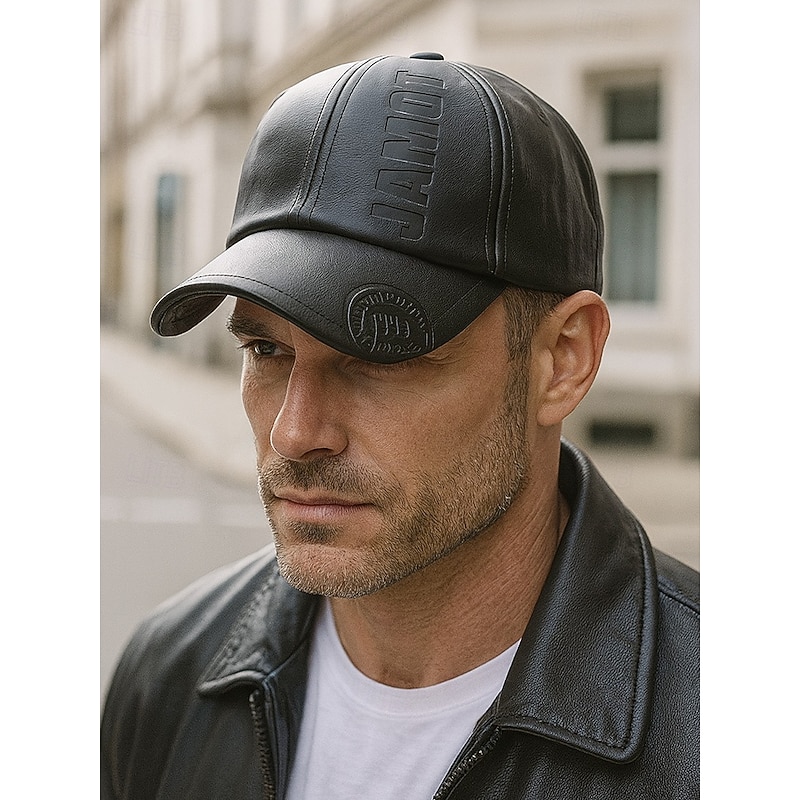 Men's Faux Leather Baseball Cap – Vintage Adjustable Embossed Hat for Casual, Outdoor Sports and Streetwear Style2