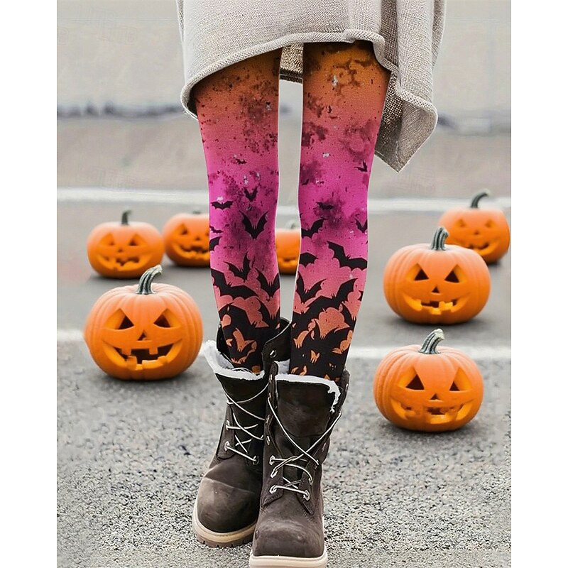 Women's Pants Trousers Leggings Cozy Leggings Streetwear Casual Full Length High WaistPantsHalloween Bat Elastic Waist Print Breathability Comfortable Stretchy Vacation Street Daily Wear Pink Summer