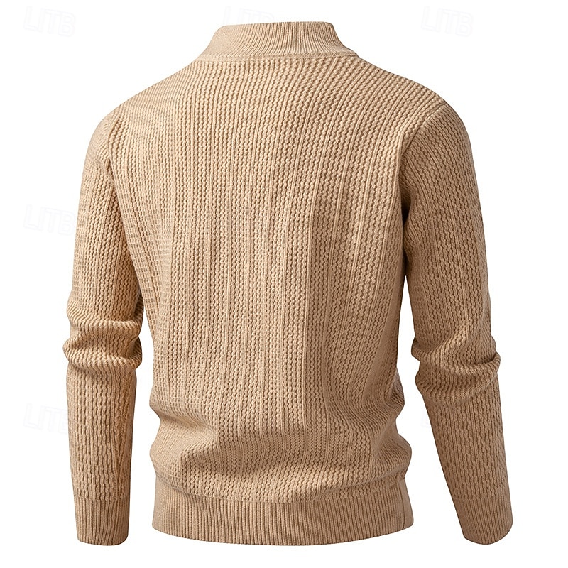 Men's Cardigan Sweater Cropped  Sweater Zip Sweater Knit Sweater Ribbed Knit Regular Tops Zip Up Plain Stand Collar Fashion Classic Vacation Daily Wear Clothing Apparel Fall Winter Black Camel XS S M2