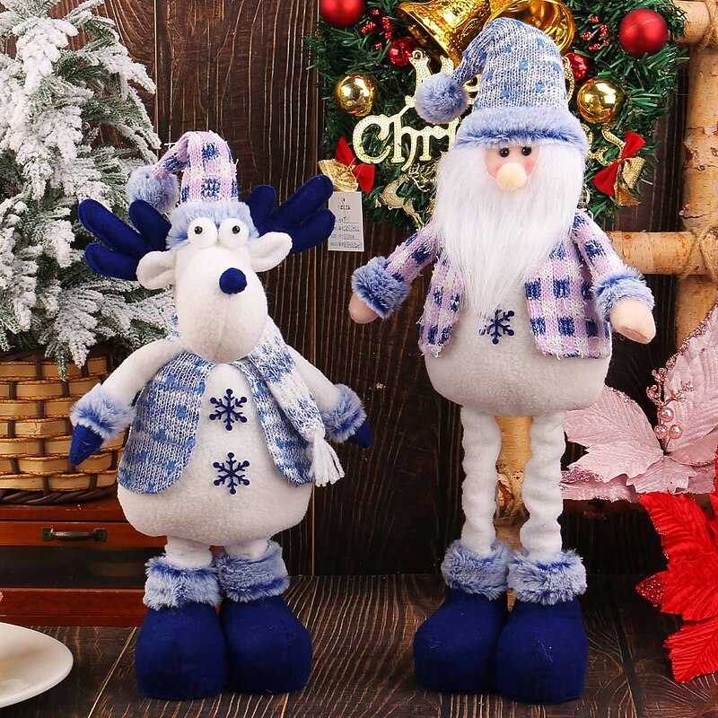 Christmas Plush Doll Decoration Blue Santa Claus, Reindeer, Christmas Tree and Snowman Decorations, Creative Plush Stretchable Dolls, Holiday Hanging Ornaments, Festive Christmas Tree Accessories4