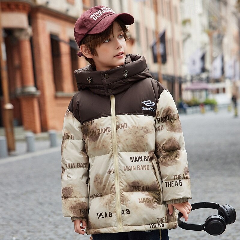 Kids Unisex Down Jacket Outdoor Jacket Puffer Jacket Outerwear Tie Dye Long Sleeve Keep Warm Windproof Coat Outdoor Daily Basic White Brown Beige Fall Winter 4 years+3