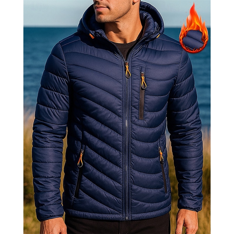 Men's Hiking Jacket Puffer Jacket Thermal Jacket Outdoor Thermal Waterproof Hiking Outfits Hiking Clothes Winter Autumn / Fall Top Camping / Hiking / Caving Running Solid Color Black Burgundy Blue