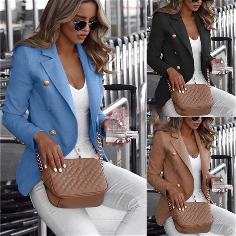 Women's Blazer Comfortable Buttons Elegant Fashion Outdoor Plain Going out Casual Daily Weekend Cardigan Regular Lapel Regular Fit Long Sleeve Outerwear White Blue Purple Spring Fall