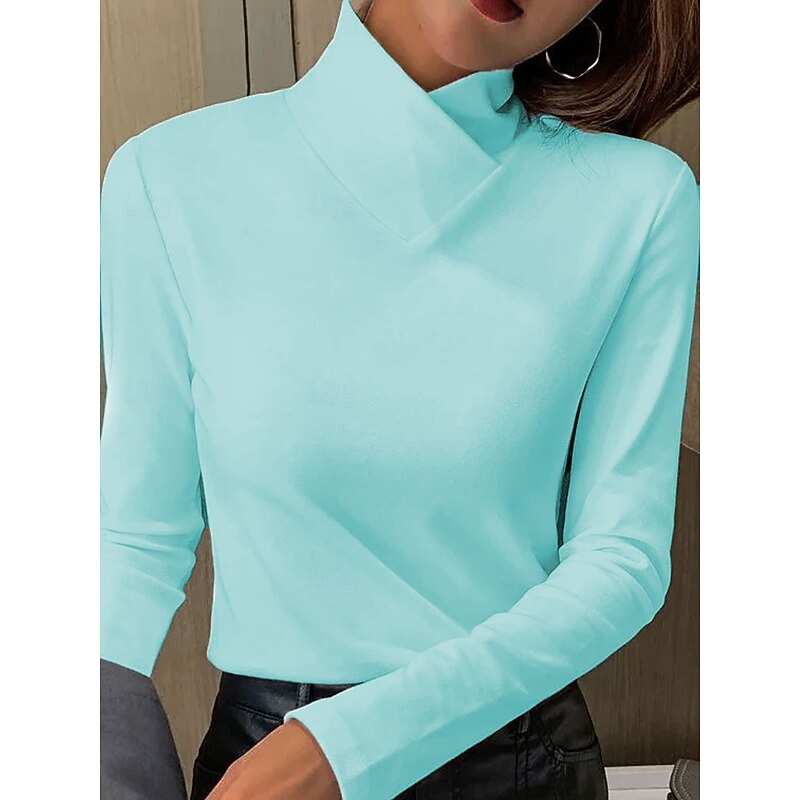 Women's T Shirt Plain Elegant Vintage Stylish Long Sleeve High Neck Regular Tops Daily Pink Blue Purple Orange Green Spring Fall Winter2