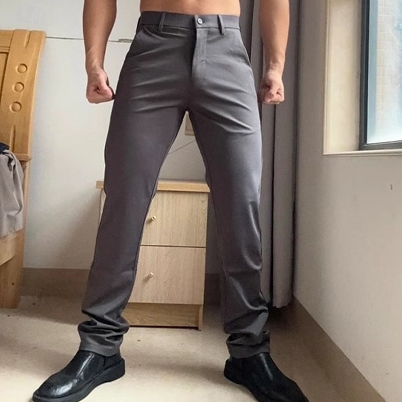 Men's Trousers Dress Pants Suit Pants Pocket Plain No-Iron Breathable Full Length Party Business Daily Fashion Formal Black Navy Blue Inelastic2