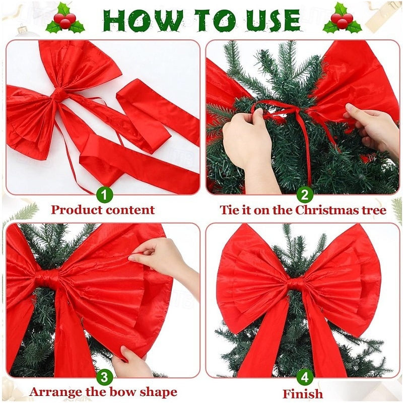 6 Ft Large Christmas Bows for Christmas Tree Decoration Big Red Velvet Bow for Window Front Door Porch Indoor Outdoor Home Room Party Hanging Christmas Xmas Decoration2