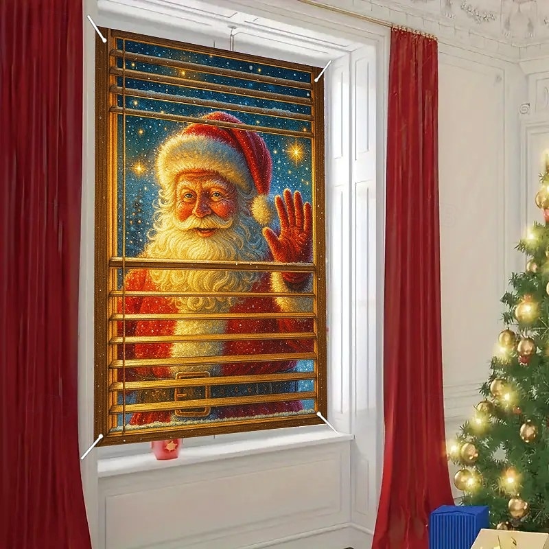 Christmas Santa Peeking Curtain, 2025 Xmas Funny Window Curtain Door Cover for Holiday Home Decor, Front Door, Living Room Party Decoration3