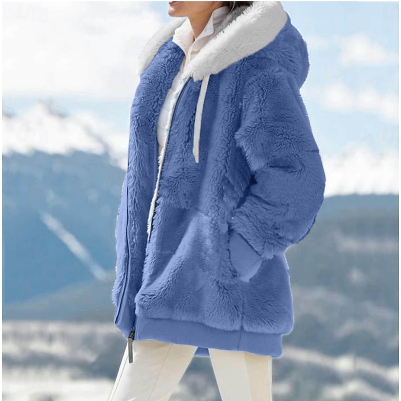 Women's Fleece Jacket Casual Jacket Hoodie Jacket Comfortable Breathable Zipper Pocket Casual Solid Color Vacation Street Casual Daily Wear Zipper Regular Hooded Regular Fit Long Sleeve Outerwear