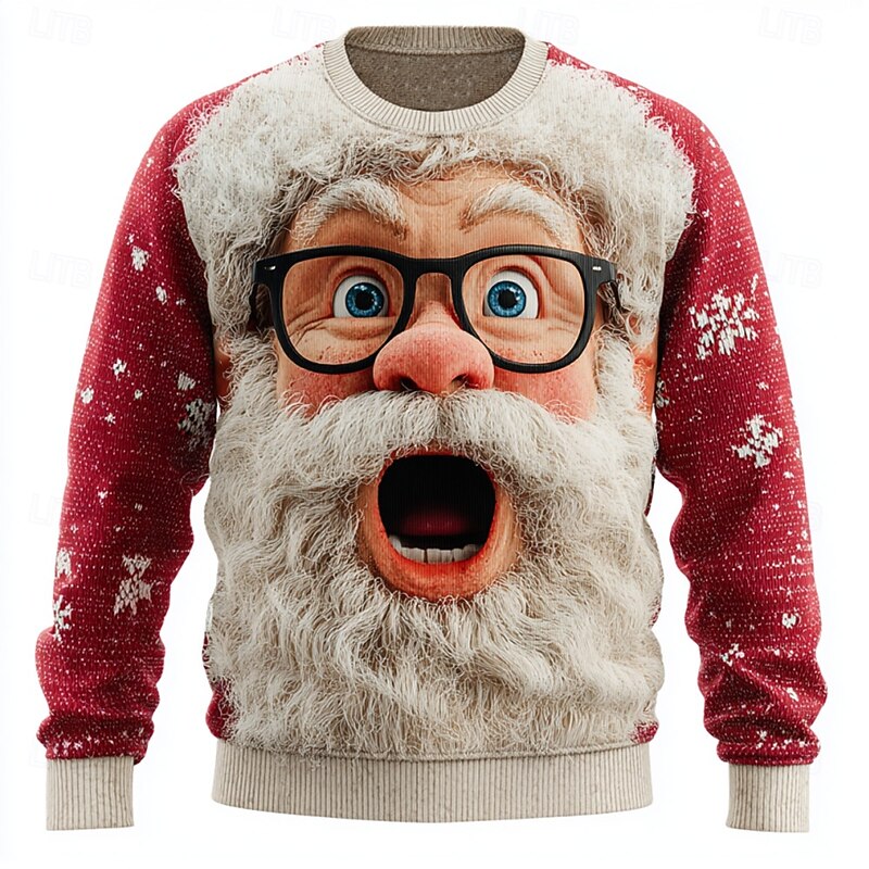 Ugly Christmas Sweater Men's Santa Claus 3D Print 3D Cartoon Pullover Sweater Jumper Knitwear Crewneck Casual Vacation Daily Festival Keep Warm Long Sleeve Fall Winter Black Red Green