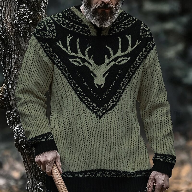 Men's Wildlife Viking Pullover Sweater Jumper Knitwear Crewneck Casual Vacation Daily 3D Print Knitting Keep Warm Long Sleeve Spring Fall Winter White Blue Green3