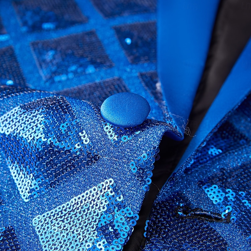 Men's Blazer Jacket Shawl Collar Party Checkered Blazer Black Silver Pink Slim Fit Single Breasted One-button4