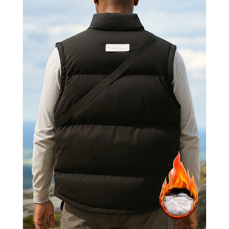 Men's Hiking Jacket Puffer Vest Thermal Vest Sleeveless Top Outdoor Thermal Warm Winter Zipper Polyester Black White Green Hunting Fishing Climbing2