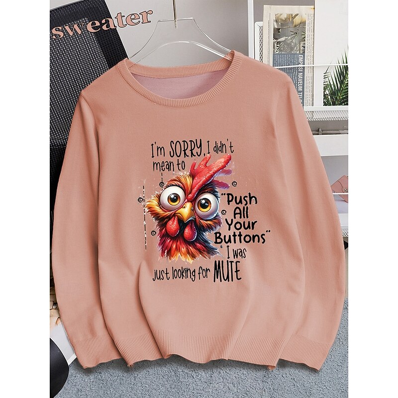 Women's Pullover Elegant Vintage Daily Graphic Letter Ribbed Crew Neck Knitted Long Sleeve Regular Tops Knit Formal Outdoor Home Black Pink Fall Winter3