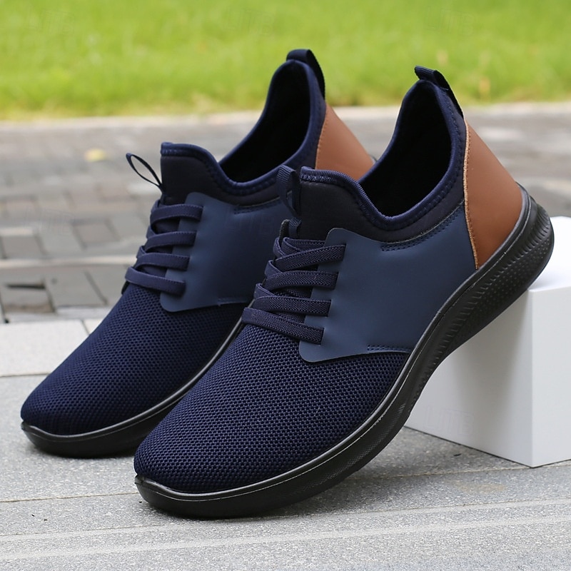 Men's Navy Blue Mesh Sneakers – Lightweight Breathable Casual Shoes with Faux Leather Accents for Gym, Travel and Weekend Outfits2
