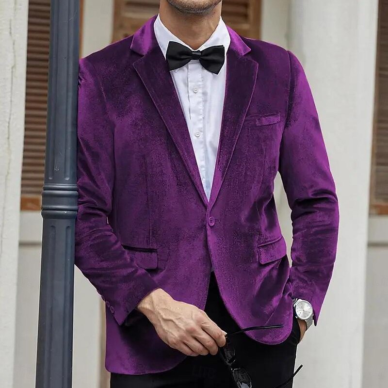 Men's Blazer Jacket Notch Collar Casual Solid Colored Velvet Blazer Burgundy Purple Tailored Fit Single Breasted One-button4