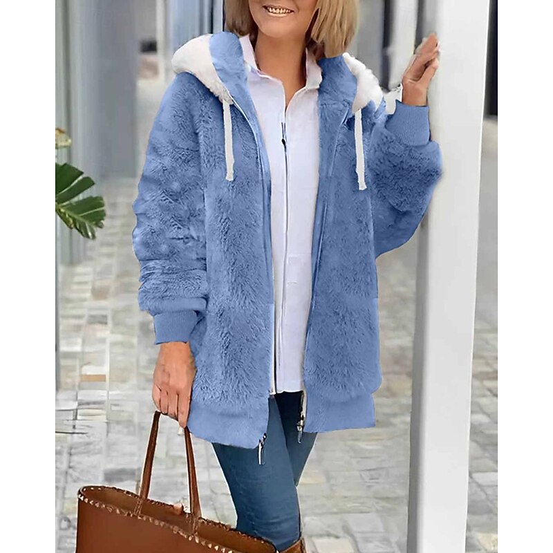 Women's Pullover Hoodie Sweatshirt Zip Up Hoodies Plain Warm Streetwear Casual Long Sleeve Hooded Regular Tops Street Dailywear Zip Up Black White Red Blue Khaki Fall Winter2