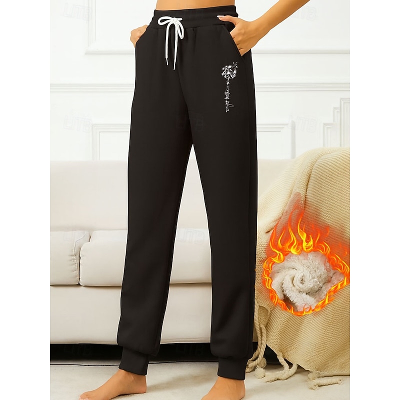 Women's Sweatpants Vacation Vintage Ethnic Style Full Length High Waist Heart Drawstring Pocket Fleece Thermal Warm Windproof Comfy High Elasticity Formal Vacation Street Dark-Gray Black Pink Summer2