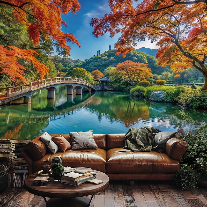 Tapestry Blanket Wall Hangings Landscape Nature Bridge Lake 3D Bedroom Living Room Dorm Teens Room College Dorm Guys Man Cave Frat Bedroom Home Decor - Main Image