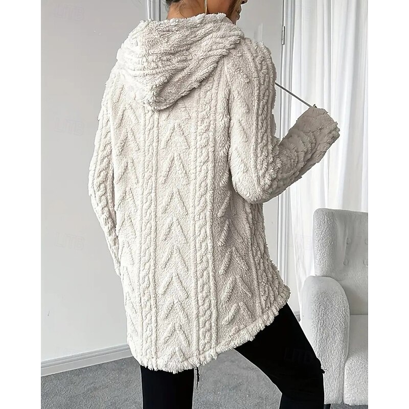 Women's Pullover Hoodie Sweatshirt Plain Streetwear Casual Sherpa Fleece Long Sleeve Hooded Regular Tops Street Holiday Drawstring Black White Red Purple Beige Fall Winter3