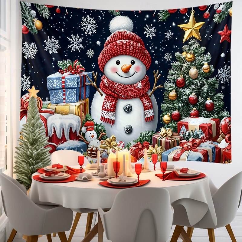 Chrismas Hanging Tapestry Snowman Christmas Stockings Large Wall Art Mural Decor Blanket Curtain Holiday Home Bedroom Living Room Festive Party Decoration Christmas Seasonal Backdrop2