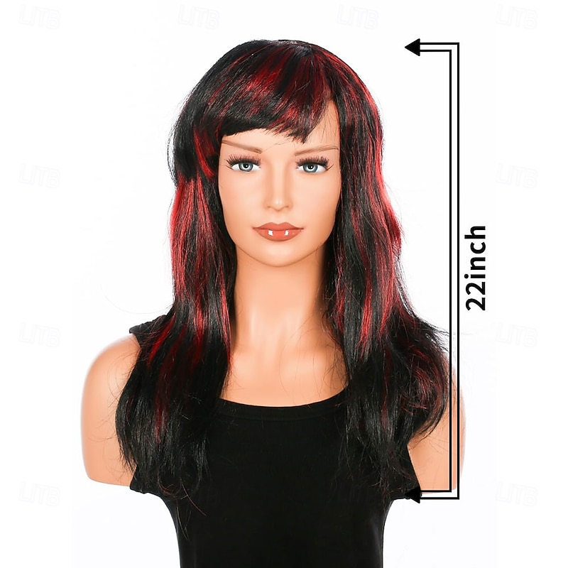Vamp Halloween Costume Wig Long Wavy Curly Wig for Cosplay Party (Black/Red)3
