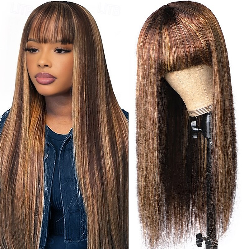 Remy Human Hair Wig Highlight P4/27# Mechanism Wig Human Hair Straight Hair Wig 150% Density