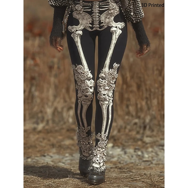 Women's Leggings Vacation Vintage Fashion Full Length High WaistPantsHalloween Graphic Skull Halloween Printing Soft Breathable Stretchy Formal Vacation Street Dark-Gray Wine Tan Black Spring Fall2