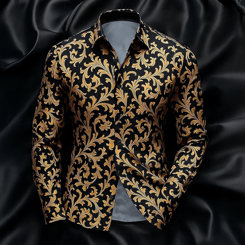 Men's Shirt Satin Shirt Striped Shirt Casual Shirt Button Up Shirt Paisley Formal Wedding Black Wine Blue Green Long Sleeve Collar Spring &  Fall All Seasons Clothing Apparel3