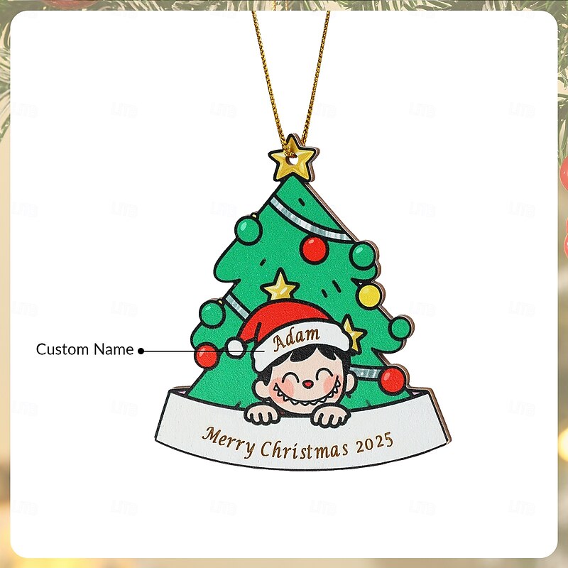 Personalized Christmas Tree Wooden Ornament with Custom Laser Engraved Name, Unique Holiday Hanging Decoration for Home Décor and Gift Keepsake2