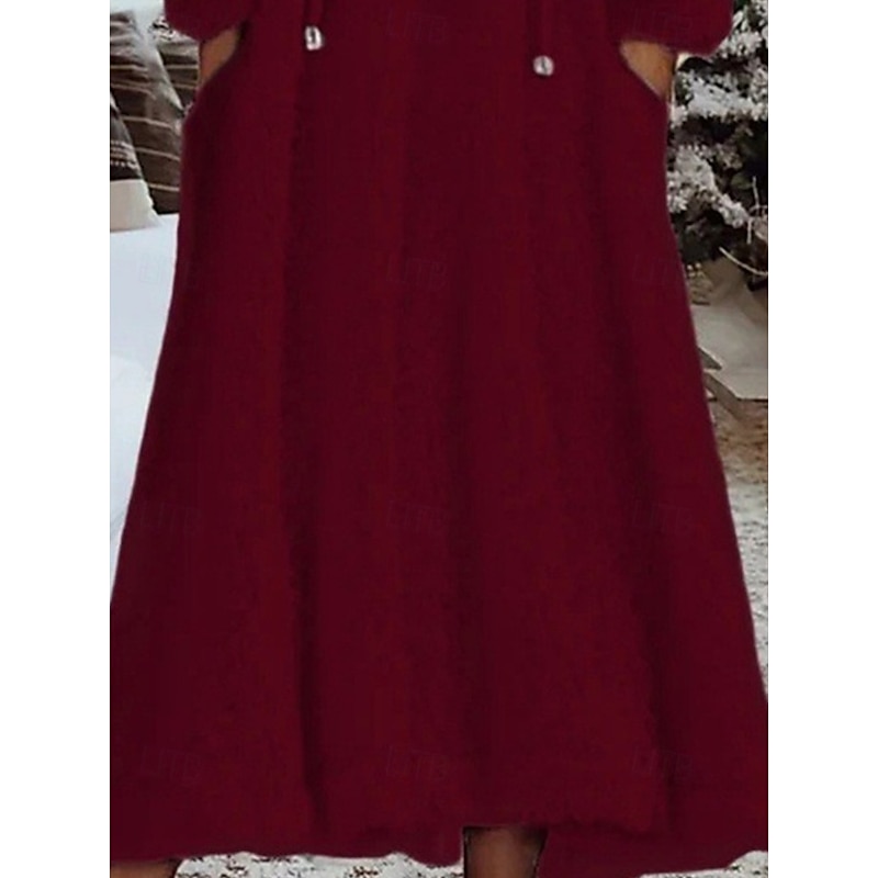 Women's Midi Dress Casual Dress Winter Dress Fashion Modern Daily Weekend Regular Fit Plain Long Sleeve Hooded Wine Winter Autumn3