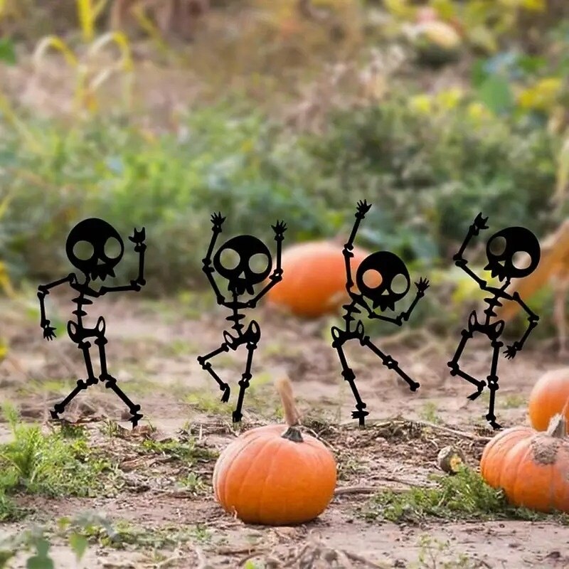 Spooky Dancing Skeleton Garden Stakes - 4pcs Weatherproof Metal Yard Art for Halloween Decor Easy Install Outdoor Lawn Ornaments3