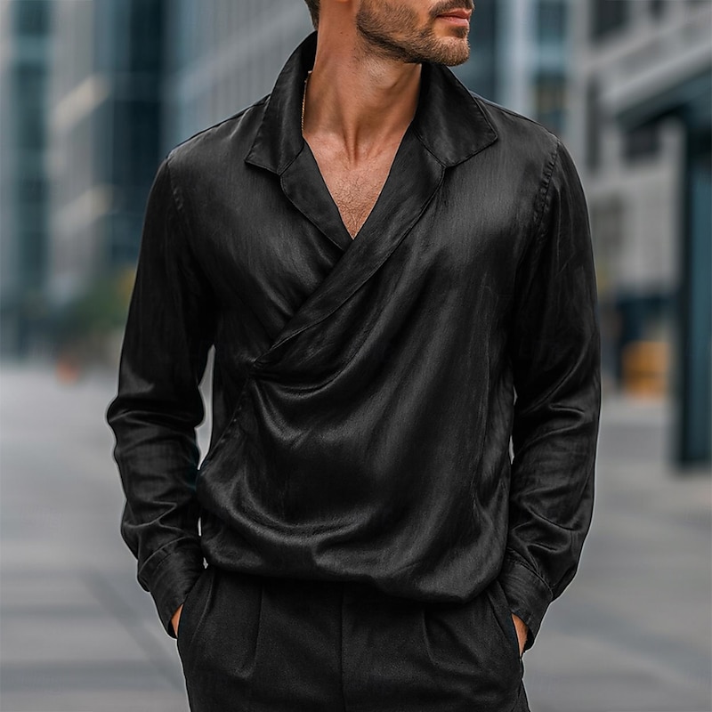 Men's Shirt Satin Shirt Dress Shirt Casual Shirt Button Up Shirt Prom Shirt Plain Formal Wedding Black Royal Blue Orange Green Long Sleeve V Neck All Seasons Clothing Apparel