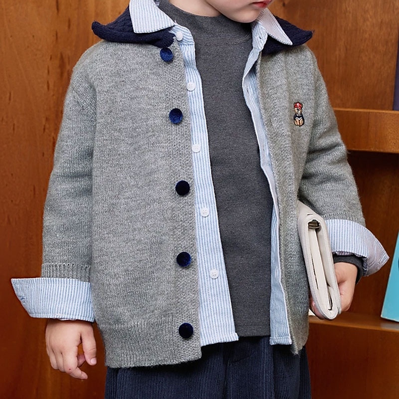 Kids Unisex Baseball Jackets Outerwear Color Block Long Sleeve Comfort Buttons Soft Coat Outdoor Fashion Daily Gray Spring Fall 4 years+