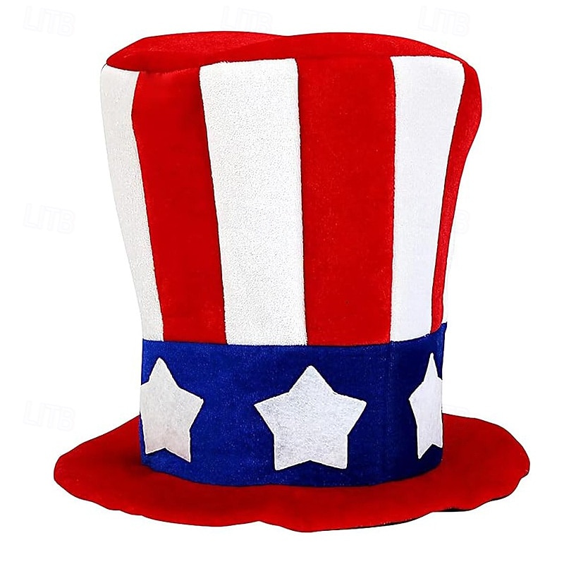 Men's Party Hat Bowler Hat Top Hat Red Polyester Fashion Casual Daily Festival American US Flag Adjustable Sunscreen Breathable
