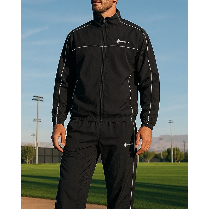 Men's 2 Piece Tracksuit Sweatsuit Sets Lounge Outfits  with Pocket Solid Colored Clothing Suit Fall Black White Outdoor Travel Running Lightweight Fashion Long Sleeve Sport Activewear Micro-elastic3