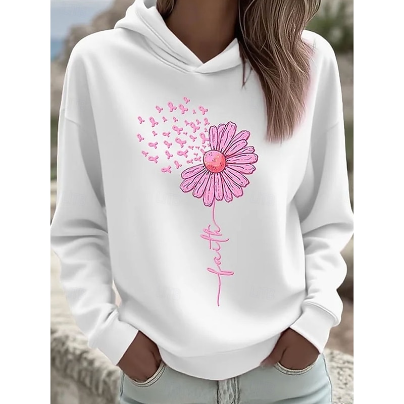 Women's Pullover Hoodie Sweatshirt Floral Graphic Letter Casual Long Sleeve Hooded Regular Tops Party Evening Wear Street Dailywear Black White Pink Spring Fall Winter2