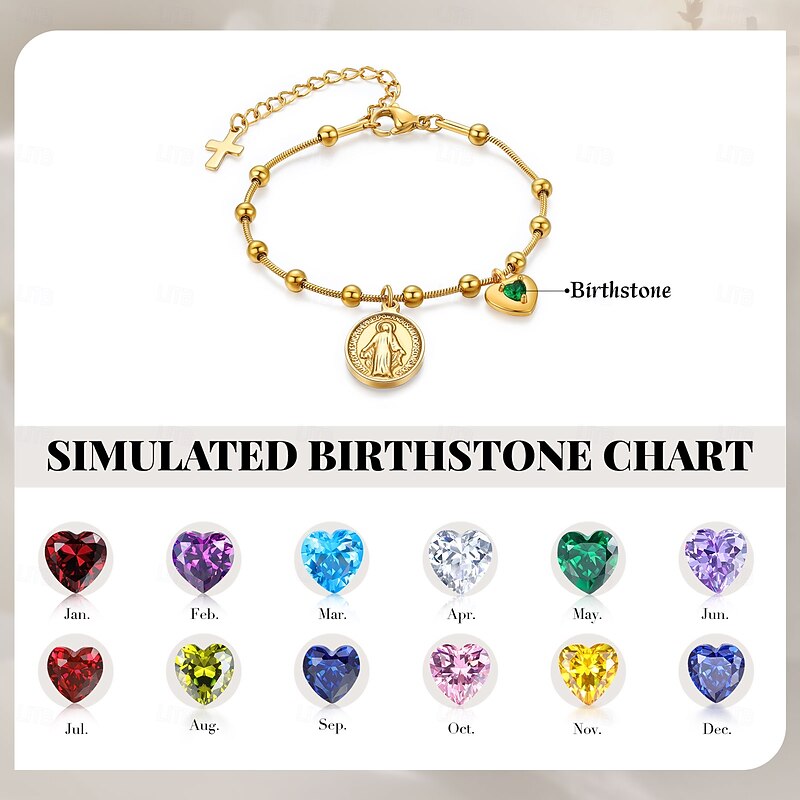 Personalized Birthstone Virgin Mary Pendant Bracelet – Elegant Jewelry Gift for Family & Friends, Perfect for Thanksgiving & Christmas, High-Quality Fashion Accessory