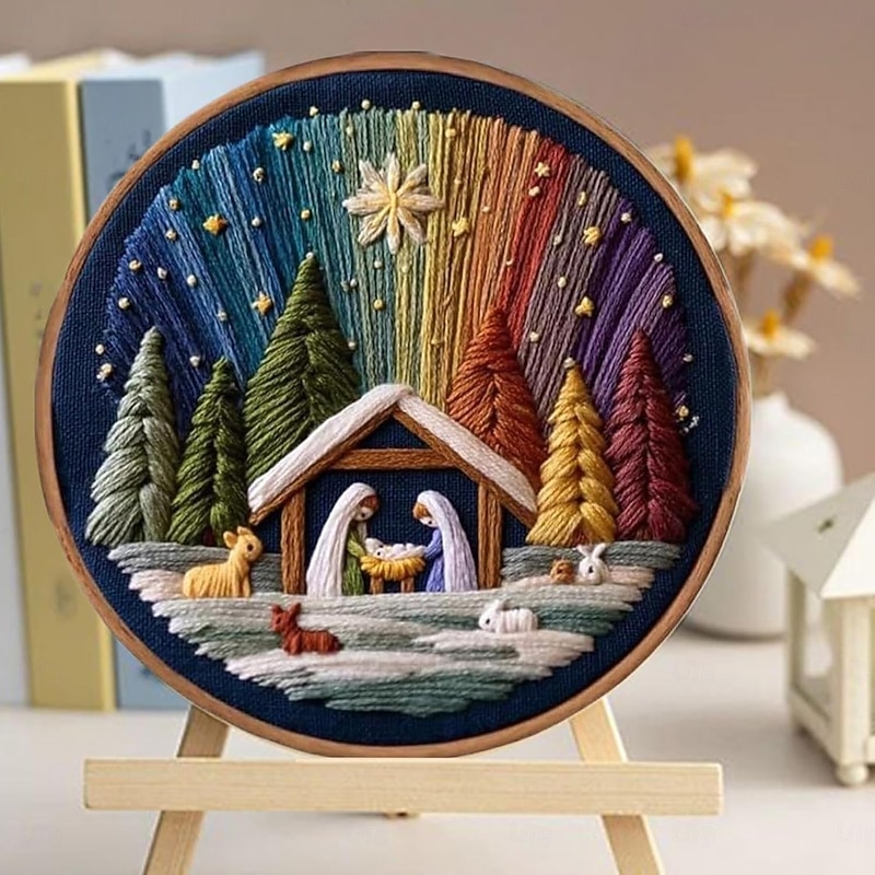 DIY Nativity Embroidery Kit, Stitch The Holy Story, Christian Nativity Scene Embroidery Craft Kit For Adults Beginner, Complete Christmas Cross Stitch Kits With Fabric, Threads & Needles3