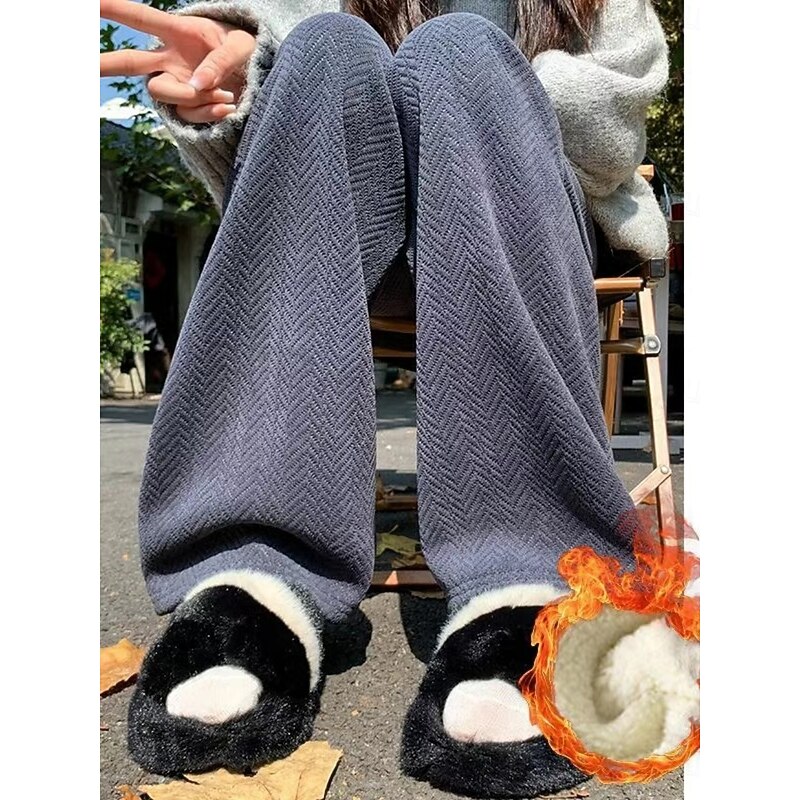 Women's Fleece Pants Wide Leg Chinos Vacation Fashion Basic Full Length High Waist Plain Elastic Waistband Comfy Soft Comfortable Stretchy Outdoor Street Black Beige Coffee Gray Spring Winter Regular