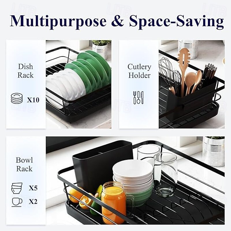 Dish Drying Rack for Kitchen Counter, Stainless Steel Sink Organization and Storage Essentials with Cutlery Holder, Home and Appartment Decor2