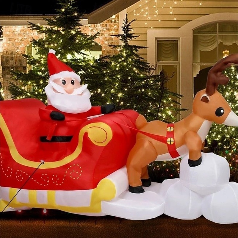 Christmas Santa Claus reindeer sled with LED lights inflatable air model indoor and outdoor courtyard lawn festive atmosphere decoration props EU/US/UK/AU Plug 1.8 * 1.6M3